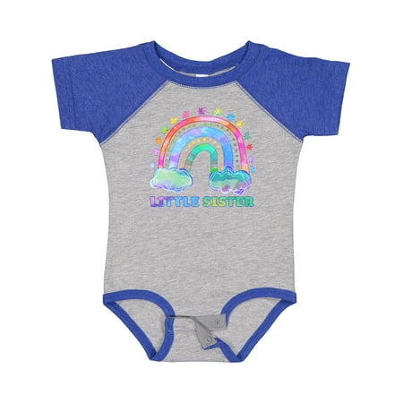 

Inktastic Little Sister Watercolor Rainbow with Clouds Gift Baby Girl Bodysuit