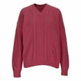 thumbnail image 4 of Htigea Women's V-Neck Sweaters Cable Knit Long Sleeve Jumper Oversized Casual Fall Pullover Tops Watermelon Red XXL, 4 of 6