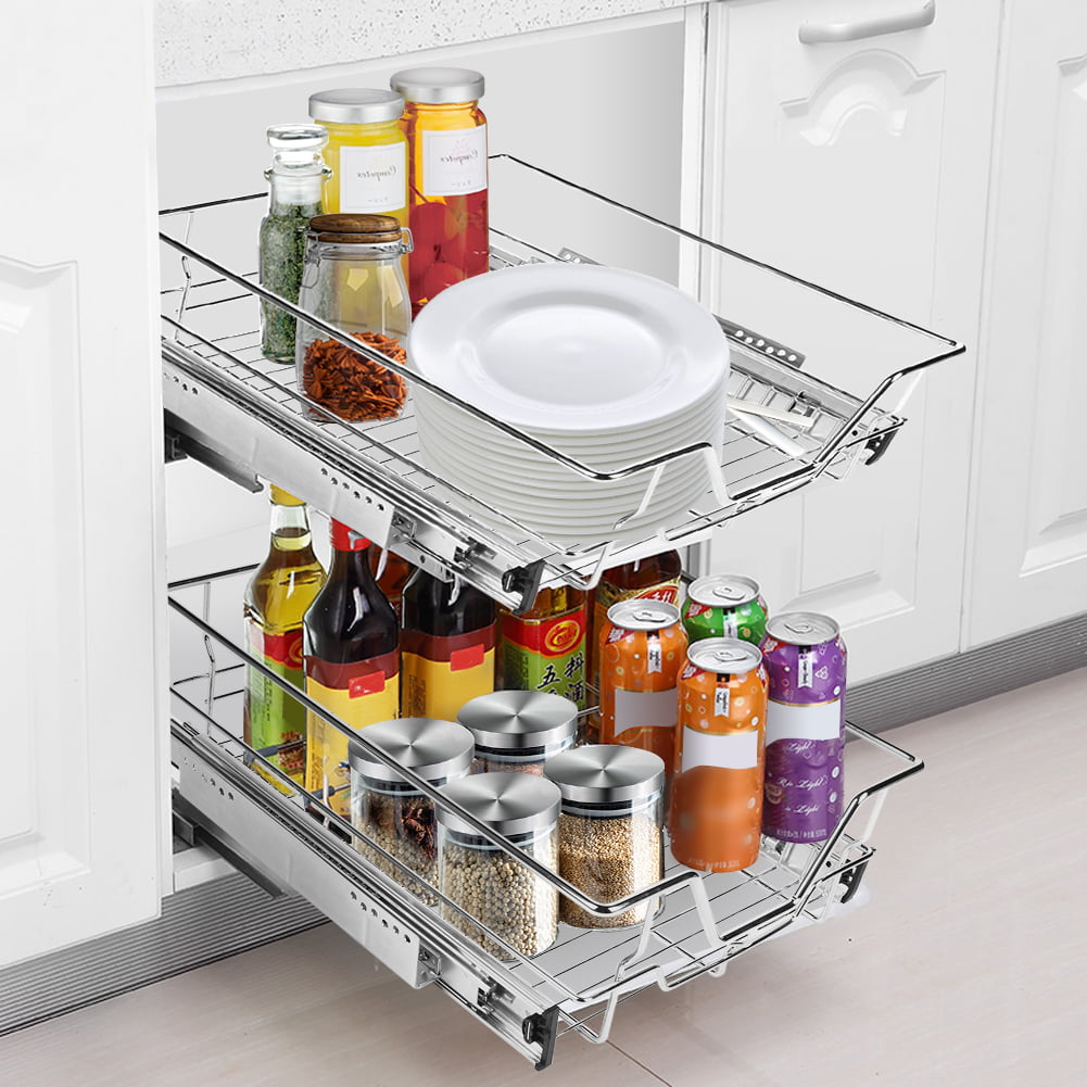 Wire Storage Basket Pull Out Wire Basket Drawers Stainless Steel Cabinet Basket Organiser for Dish Bowl Pan Pot Household 720mm Cupboard Organiser