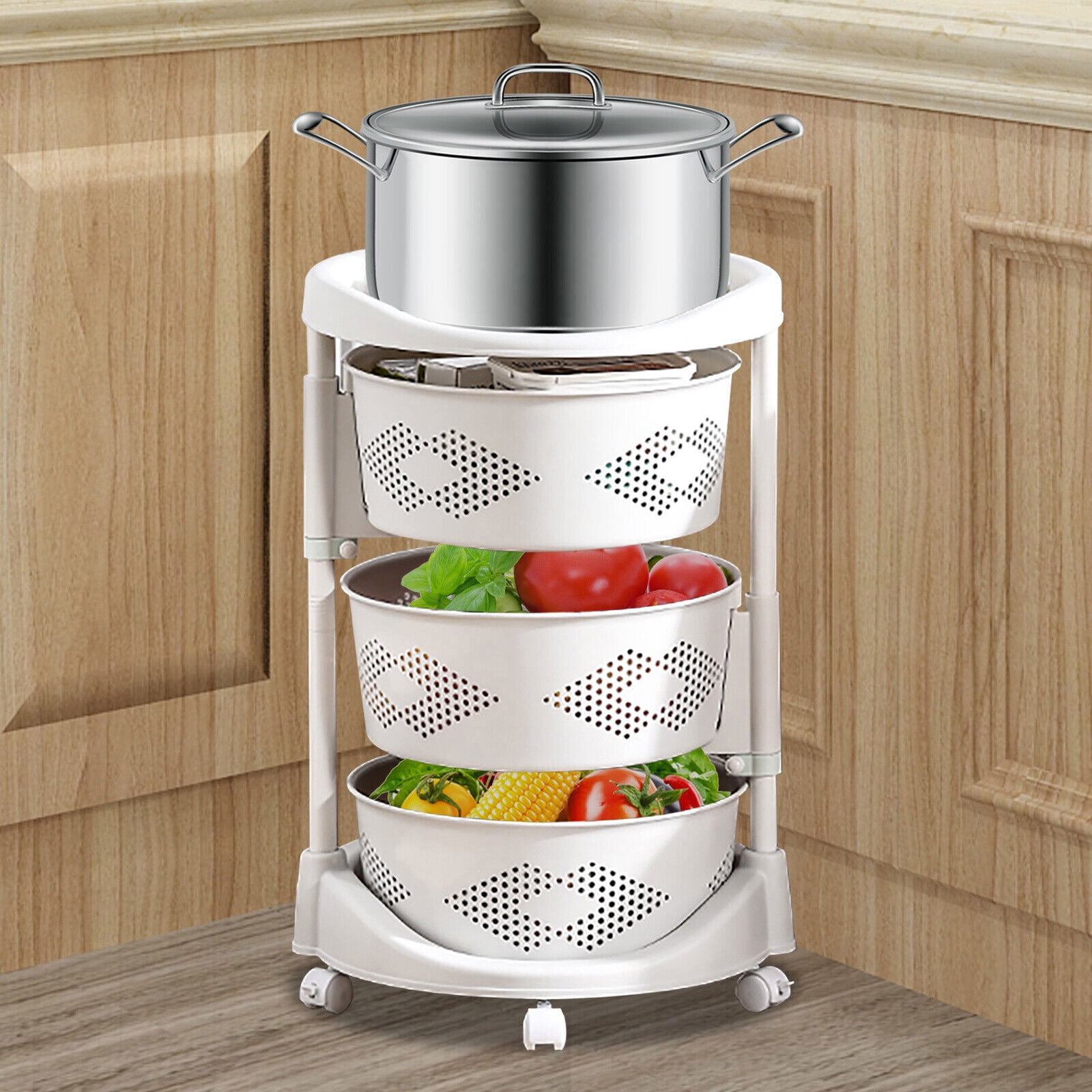 Miumaeov Kitchen Cart with Storage Rotating Basket Vegetable Rack Multi