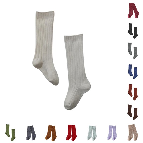 CUZIBR Toddlers Unisex Solid Ribbed Knee High Calf Socks For Toddler Girls Stretchy Breathable Kids Socks For Casual School Daily Outfit Occasions,0-6 Months