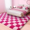 thumbnail image 3 of ZENELESS Fluffy Checkered Rug,5x7 Soft Fuzzy Shag Shaggy Carpet for Living Room Bedroom Kids Room, Dorm Home Decor,Pink and Rose Red, 3 of 7