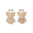 thumbnail image 2 of BemeyourBBs Newborn Baby Girl Summer Clothes Cotton Linen Outfit Infant Bubble Romper Cute Floral Bow Print Fake Two Pieces Flutter Sleeve Bodysuit Jumpsuit Playsuit with Headband, 2 of 9