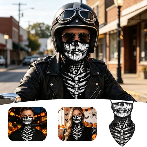 Skull Print Neck Gaiter Mask – Windproof Face Bandana – Essential Motorcycle Outdoor Gear for Cycling (Size 16.54x9.06 Inches)