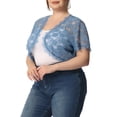 thumbnail image 4 of Agnes Orinda Plus Size Women's Elegant Short Sleeve Sheer Floral Lace Bolero Shrug Top 3X Blue, 4 of 7