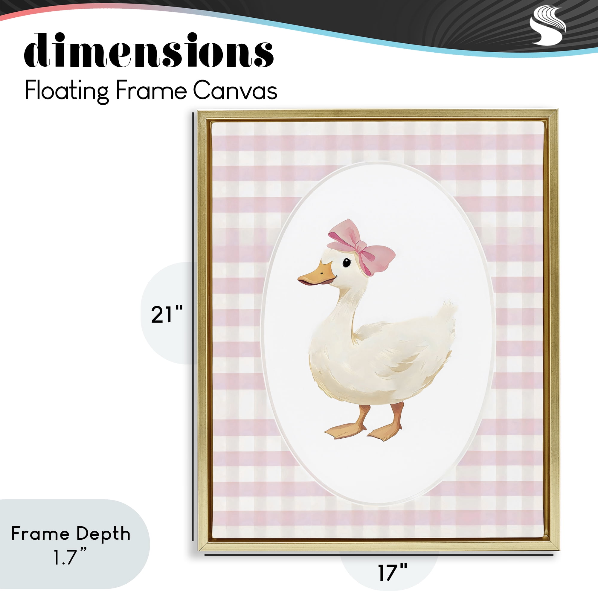 Stupell Industries Pink Gingham Duckling Gold Framed Floater Canvas Wall Art, design by Arlington Prints