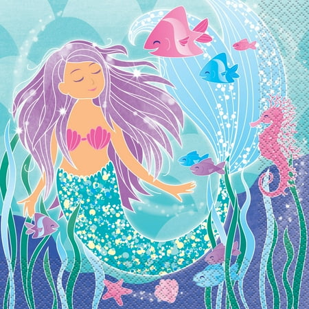 - Mermaid Paper Luncheon Napkins, 6.5in, 16ct
