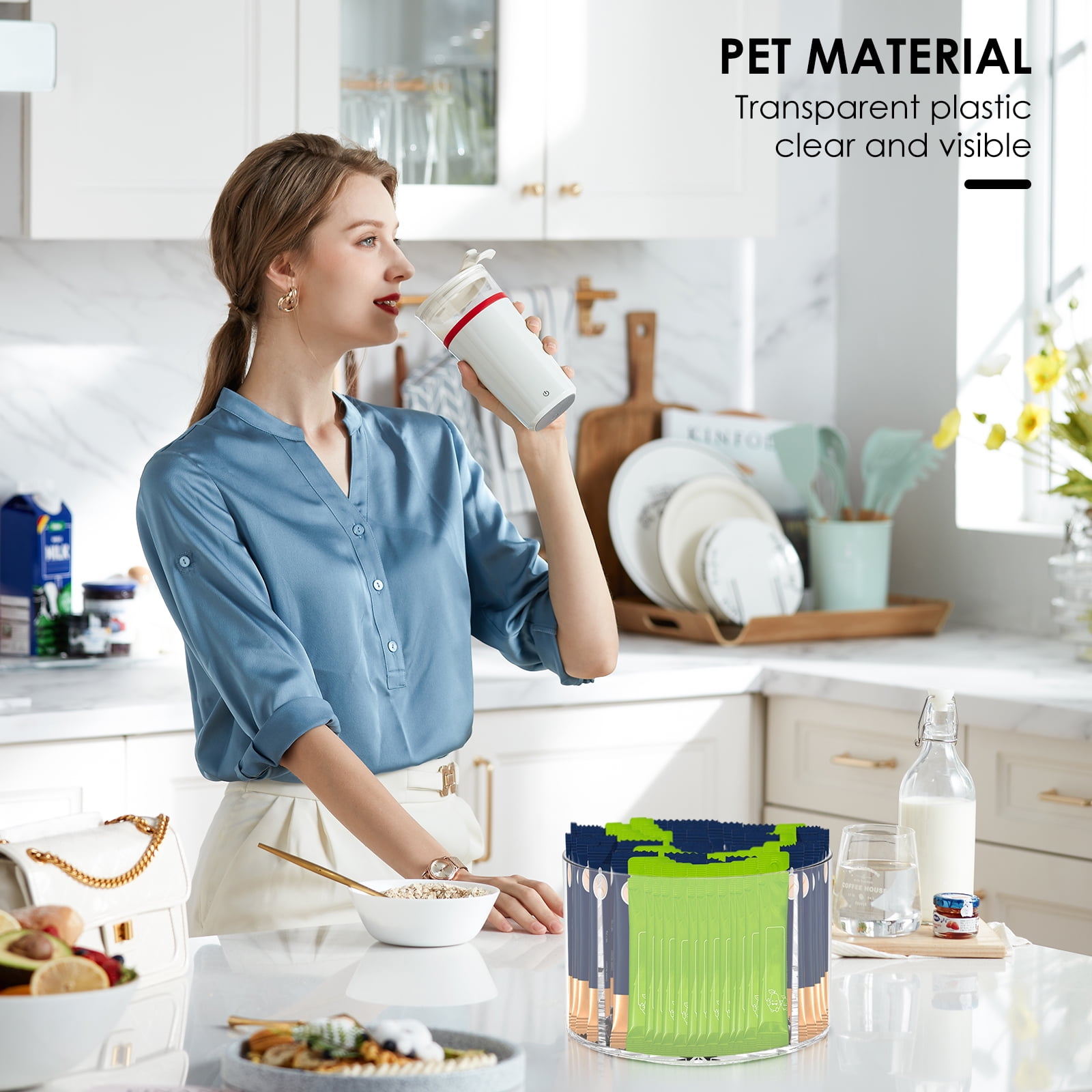 Drinks Packet Organizer Clear Flavor Packet Holder Versatile Lazy Susan Rotating Storage Fit Divided Drinks Mix Rotating Holder Easy to Use Water Packet Organizer for Counter Top