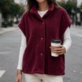 thumbnail image 4 of Kinrui Womens Fuzzy Fleece Vest Oversized Casual Warm Sherpa Jacket Sleeveless Button Down Outerwear with Pockets Solid Color Cap Sleeve Loose Fit Fall Winter Coats Wine XXL, 4 of 7