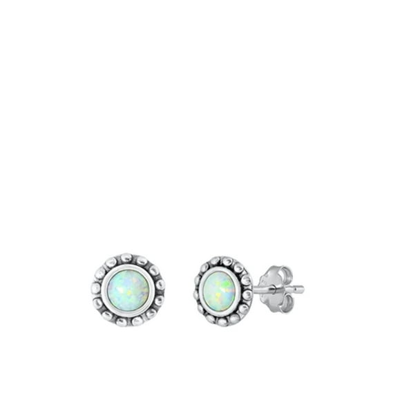 Sterling Silver Bali White Simulated Opal Stud Earrings 925 New Jewelry Female Unisex