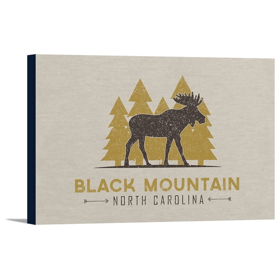 Black Mountain, North Carolina - Vector Moose & Trees - Lantern Press Artwork (18x12 Gallery Wrapped Stretched Canvas)