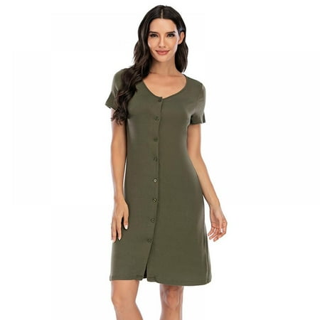 

Novobey Womens Sleepwear Short Sleeve Nightgown Button Down Pajamas Breastfeeding Comfortable Home Service