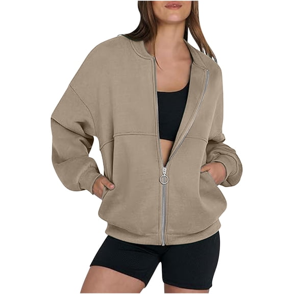 PNTUTB Women's Fashion Solid Color Zipper Pocket Long Sleeve Comfortable Casual Jacket Flash Picks