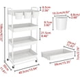 thumbnail image 2 of 4-Tier Plastic Rolling Storage Cart Utility Cart with Extra Hanging Cups Handles Lockable Wheels for Living Room Bathroom Kitchen Office White, 2 of 14