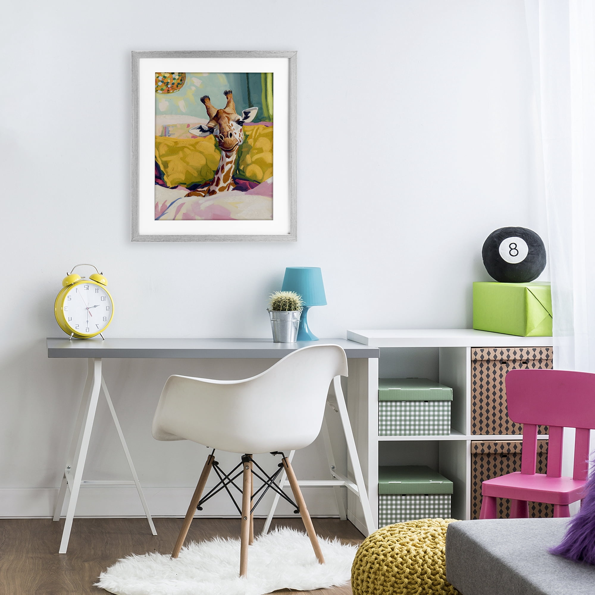 Stupell Industries Cozy Giraffe in Bed Gray Framed Print Under Glass, design by The Prints Vibe