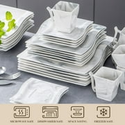 MALACASA Dinnerware Sets, Porcelain Dinner Set, 56-Piece Square Marble Grey, Series Flora
