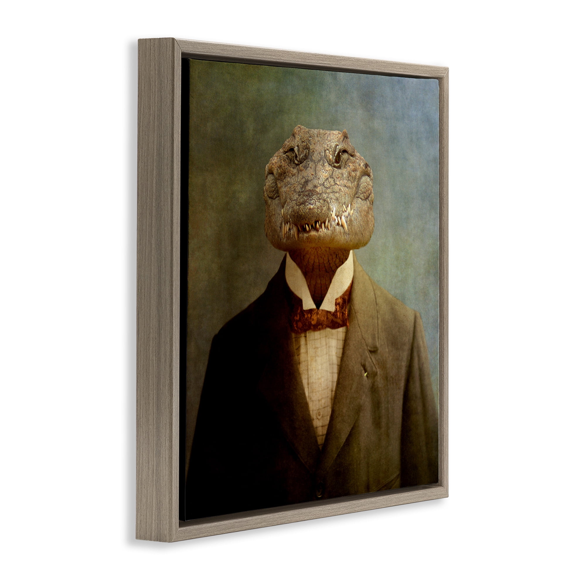 Stupell Industries Alligator in Business Suit Animals & Insects Painting Brown Floater Framed Canvas Art Print Wall Art, 18 x 18
