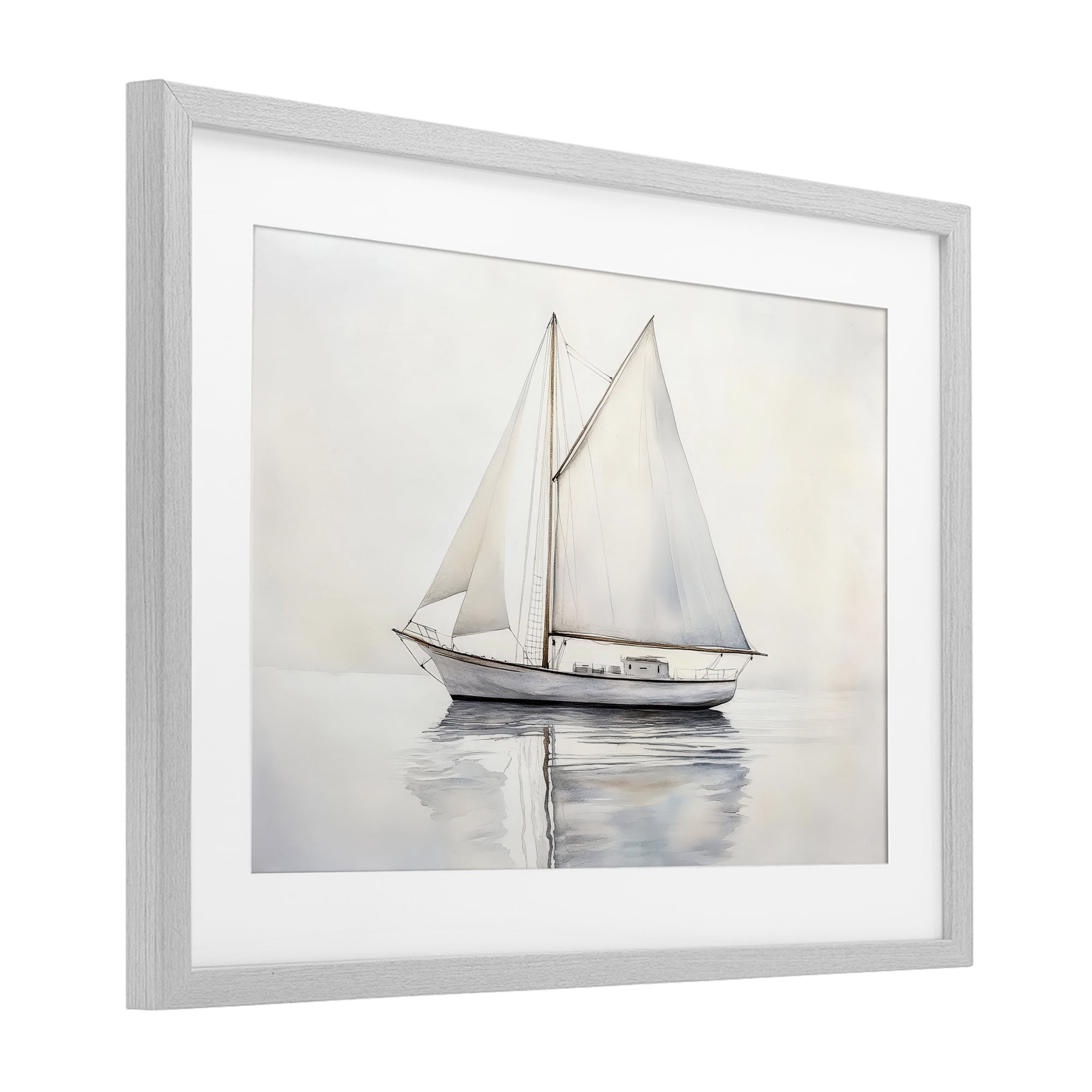 Stupell Industries Neutral Sailboat Reflection Gray Framed Print Under Glass, design by Petal Prints Design