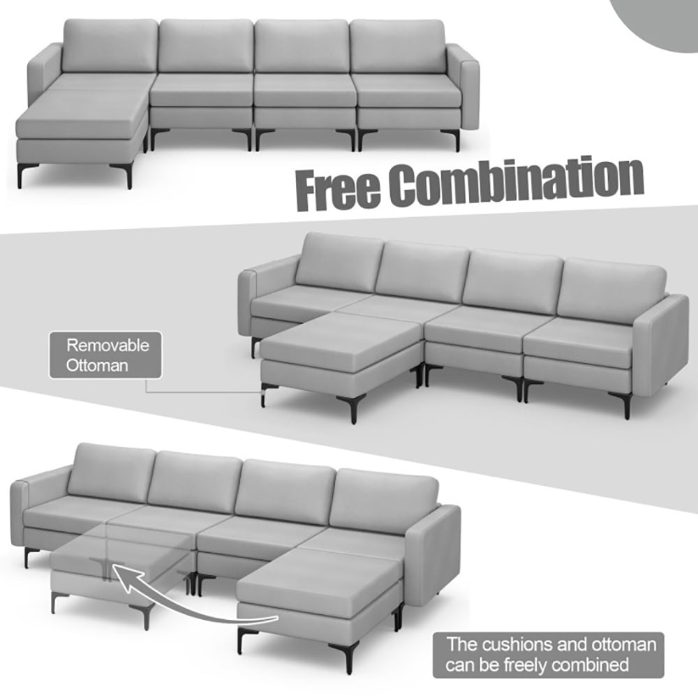Finihen L-shaped Sectional Sofa Couch, Convertible Sectional Sofa, Modular L-shaped Sectional Sofa with Reversible Ottoman and 2 USB Ports, for Living Room, Light Gray Finihen L-shaped Sectional Sofa Couch, Convertible Sectional Sofa, Modular L-shaped Sectional Sofa with Reversible Ottoman and 2 USB Ports, for Living Room, Light Gray