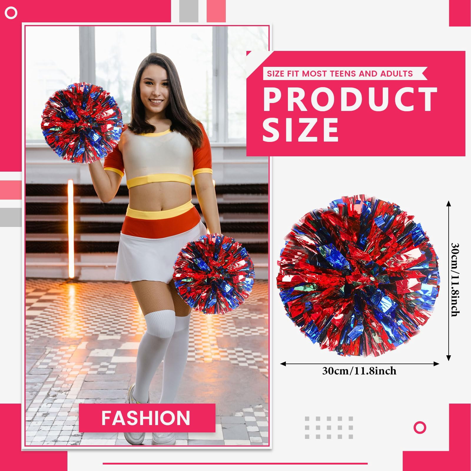 12 Pcs Cheerleading Pom Poms, Cheerleader Pompoms with Finger Holes,Fit for Team Spirit Sports Dance Cheering
