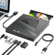 External CD DVD Drive with 4 USB Port and TF/SD Card Slot CD/DVD Burner Writer Reader Player Compatible with Windows Linux MacOS