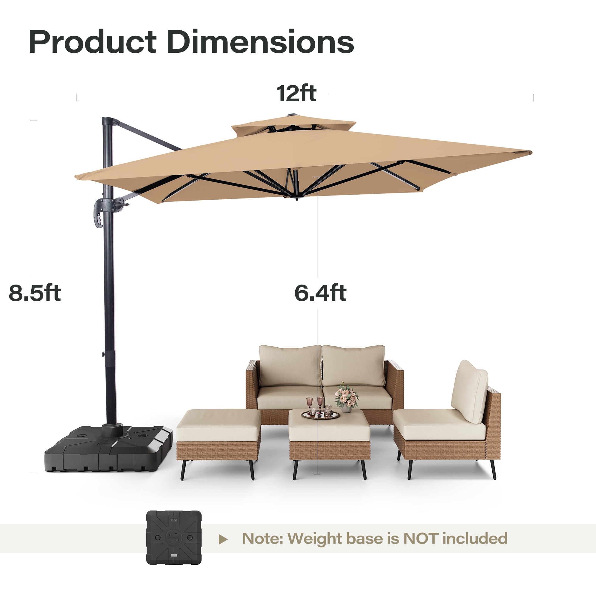 LAUSAINT HOME 9 X 12FT Patio Umbrella Outdoor Cantilever Rectangle 360°Rotation Aluminum Offset Umbrella for Garden Deck Pool Patio, Beige