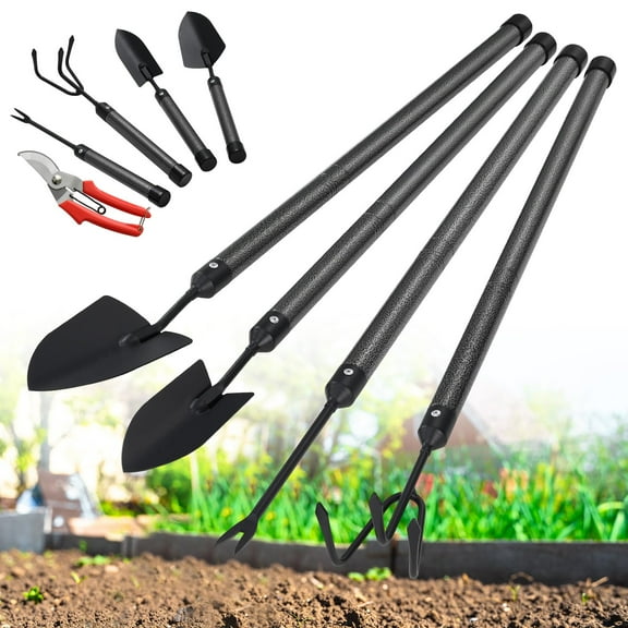 Garden Tools Set with Extension Handles, Heavy-Duty Steel  Thick Gardening Hand Tools,5 Pieces