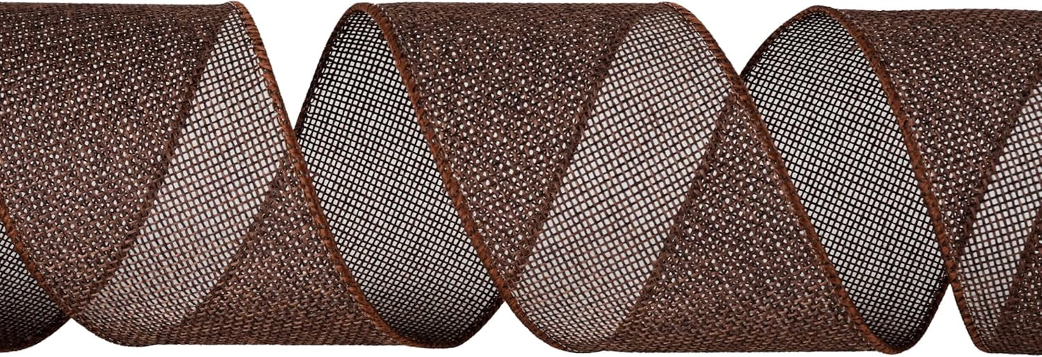 Dark Brown Burlap Ribbon 2-1/2 Inch, Solid Ribbon with Wired Edge for Big Bow, Wreath, Christmas Tree, Outdoor Decoration, Gift Wrapping, 20 Yards/Roll.