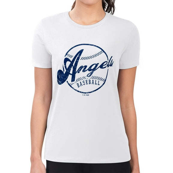 Women's G-III 4Her by Carl Banks White Los Angeles Angels Super-Slim Fit Lightweight Distressed Baseball Team T-Shirt