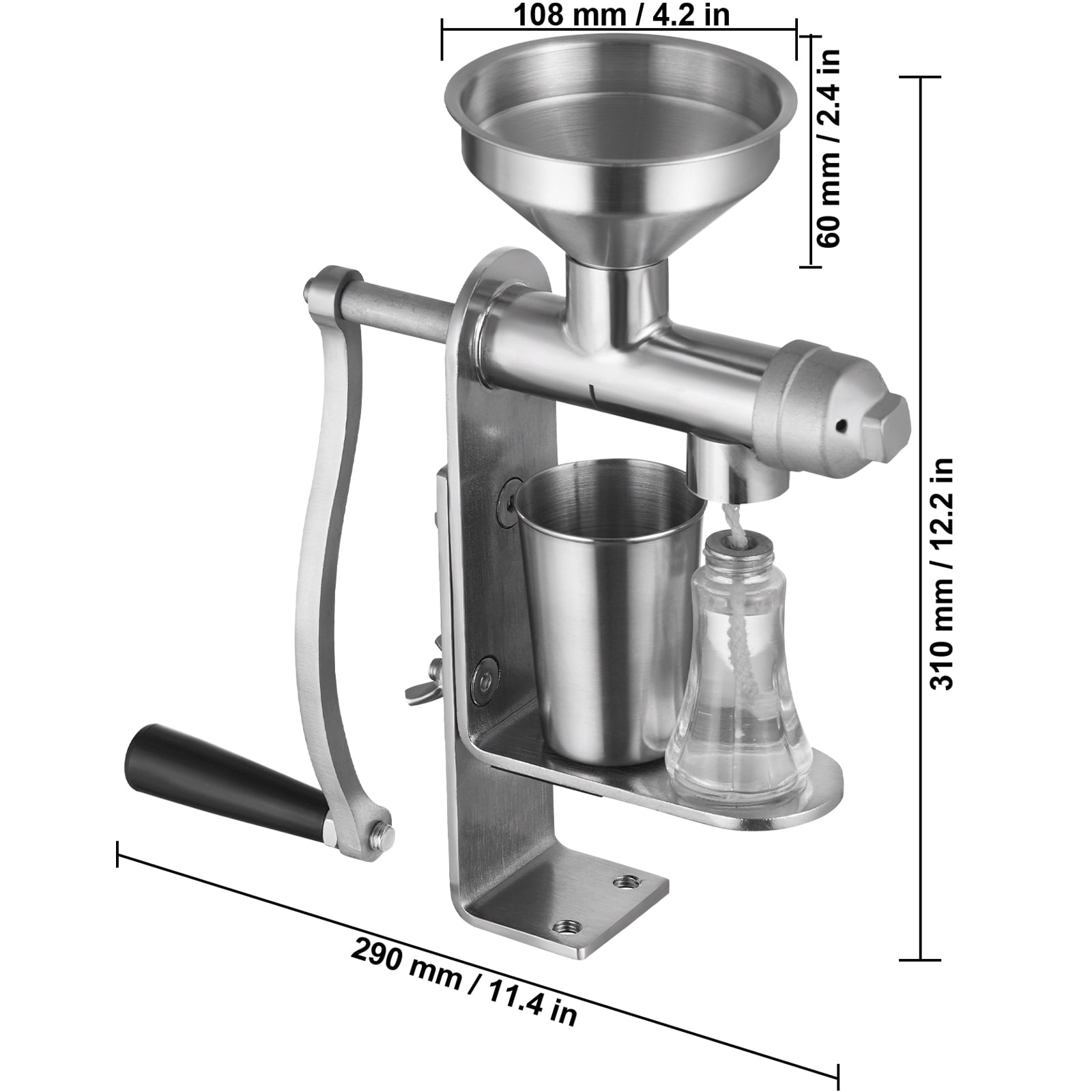 KFFKFF Hand-Operated Oil Press, Durable Stainless Steel Oil Extraction Device, Easy-to-Clean Detachable Press Mechanism, Ideal for Home Use, Suitable for Peanuts, Sesame, Rapeseed, Tea Seeds