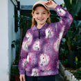 thumbnail image 3 of COEQINE Girls Fashion Quarter Zip Sweatshirt with Collar, Loose Fit Long Sleeve Pullover, Printed Casual Top for Kids and Teens, Ages 7-8, Horse Cherry Blossom Violet, 3 of 7