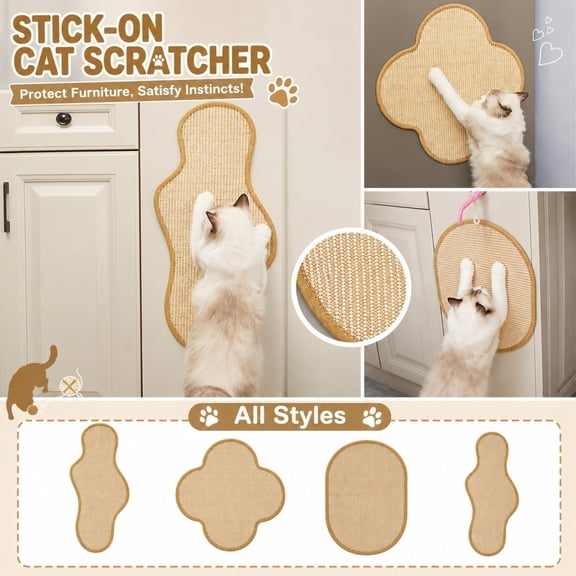 Cat Beds & Furniture, Sisal Rug, Cat Scratching Pads, Cat Supplies for Indoor Cats, 24X12 Inch Cactus Shape Pasteable Anti-Scratch Cat Play Mat, Durable Scratch Resistant Non-Slip
