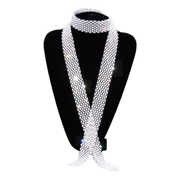 Fvsianol Rhinestone Embellished Tie Hollow Out Tie Men Tie Long Adjustable Hollow Out Exquisite Lightweight Dance Stage Show Performance Necktie