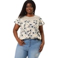 thumbnail image 3 of Women's Plus Size Top Floral Lace Panel Keyhole Back Flare Sleeve Blouse Beige 4X, 3 of 7