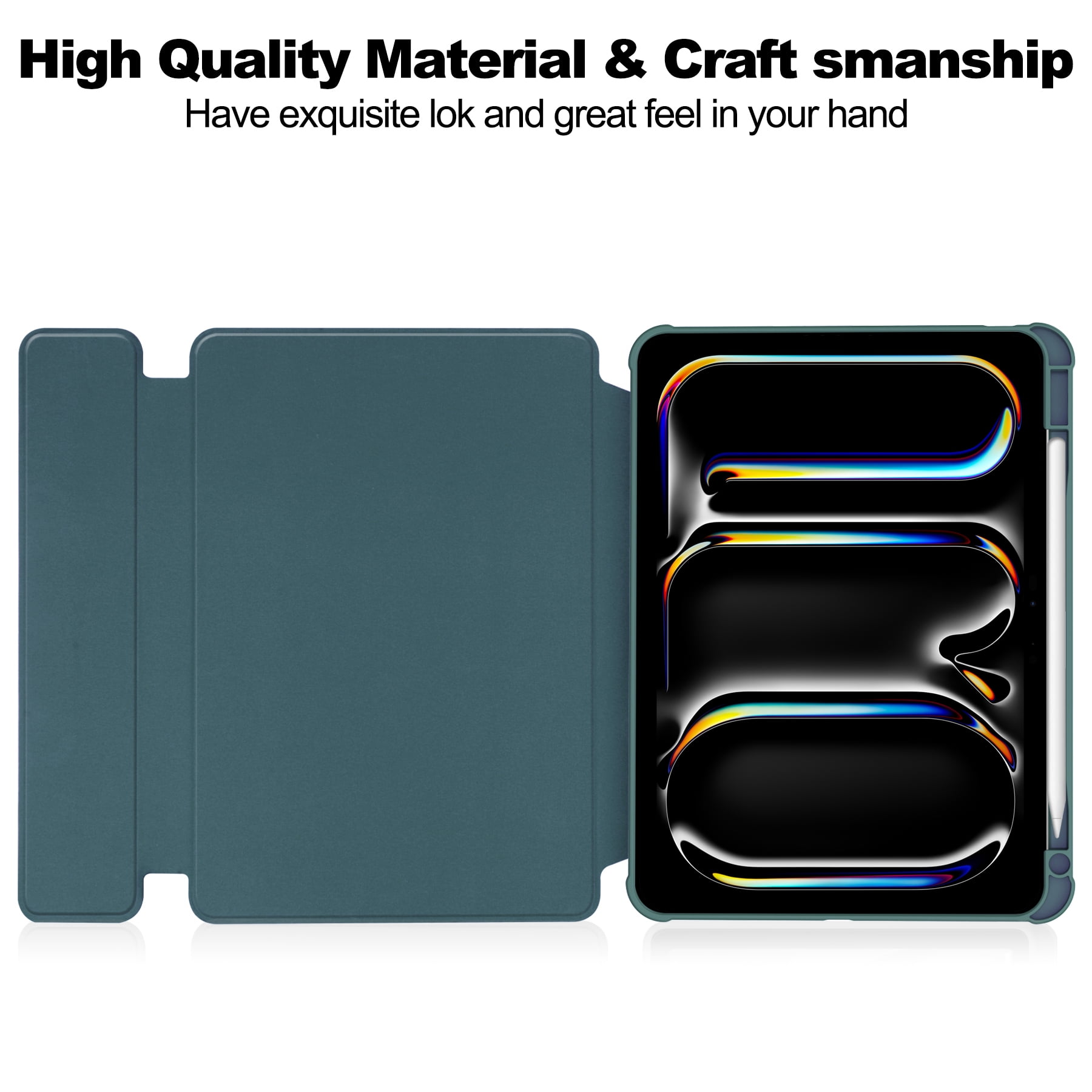 TECH CIRCLE Tablet Case for Apple iPad Air 13" (2024), 360 Degree Rotating Stand /Auto Sleep Sake /Magnetic Closure /Pencil/Stylus Holder /Full Coverage Protection, PU Leather Folio Case, Darkgreen