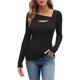 thumbnail image 2 of Camisetas de Larga para Mujer, Corte Ajustado, Estilo Otoño, con Aberturas, Estilo Y2K y Tejido Acanalado. Negro XL, 2 of 7