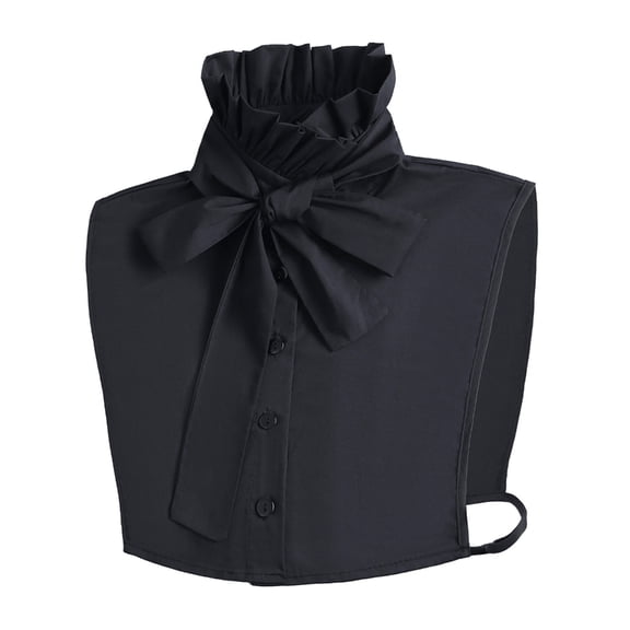 COMEET Women Shirt, Elegant Detachable False Collar for Women Ruffled Bows Tie Faux Collar Button Down Half Shirt Top for Suits and Sweaters