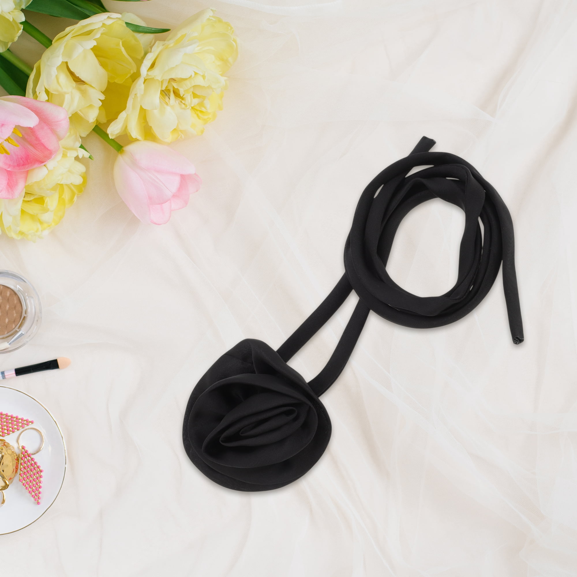 Unique Bargains Rose Adjustable Choker Necklace for Women 1Pc Black