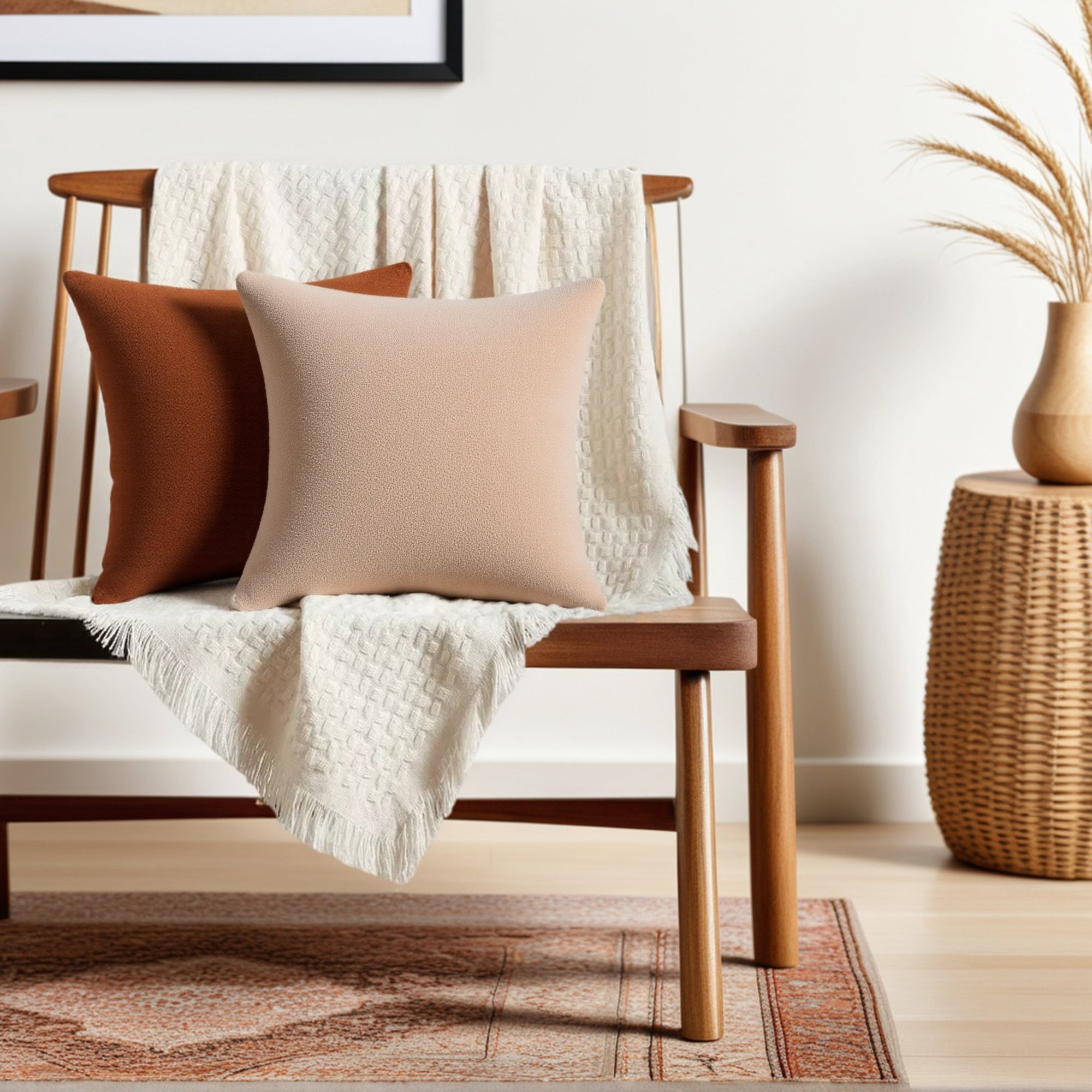 REGALWOVEN Set of 2 Throw Pillow Covers Solid Soft Cushion Pillow Covers for Sofa Living Room Light Brown 18" x 18"