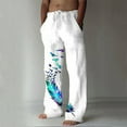 thumbnail image 2 of Zszcpp Summer Pants For Mens 2025 Drawstring Feather Print Length Full Pocket Tree Bird Tie Daily Lounge Trousers Casual Trouser, 2 of 8
