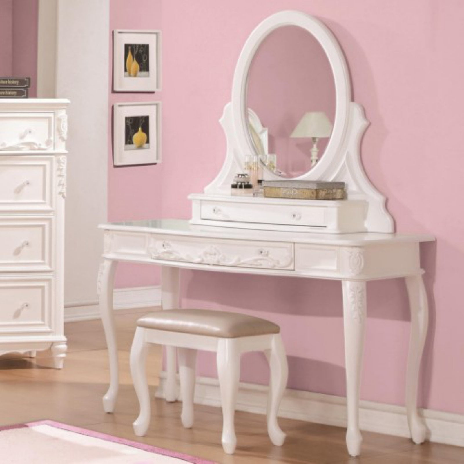 Coaster Company Ine Collection Vanity Desk White Mirror Stool Sold Separately