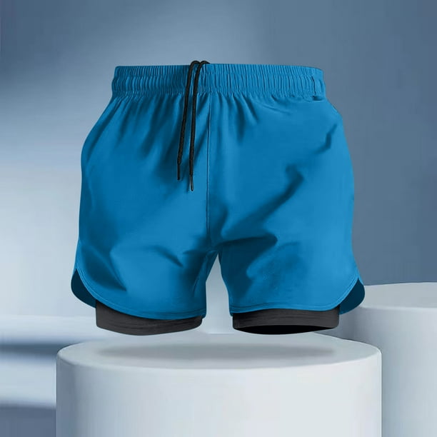 pstuiky Pantalones cortos para hombre, Pantalones cortos deportivos de doble capa para hombre, de color liso Pantalones cortos de baloncesto