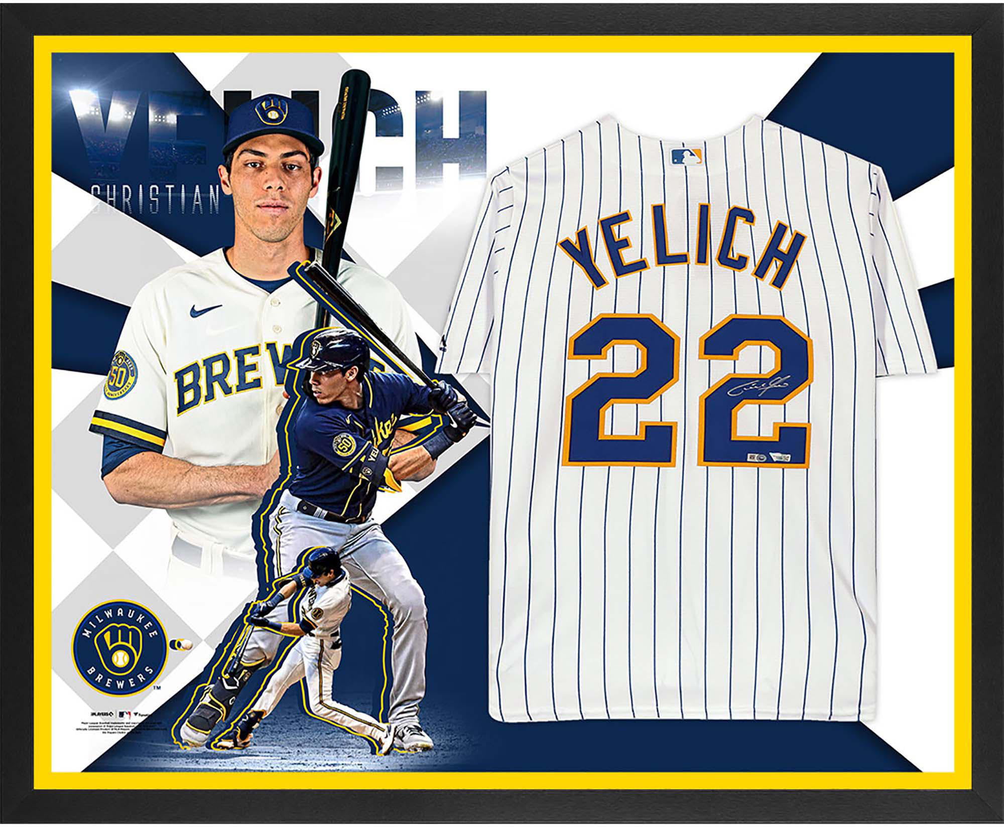 Christian Yelich Milwaukee Brewers Autographed Framed Majestic Pinstripe Replica Jersey Collage