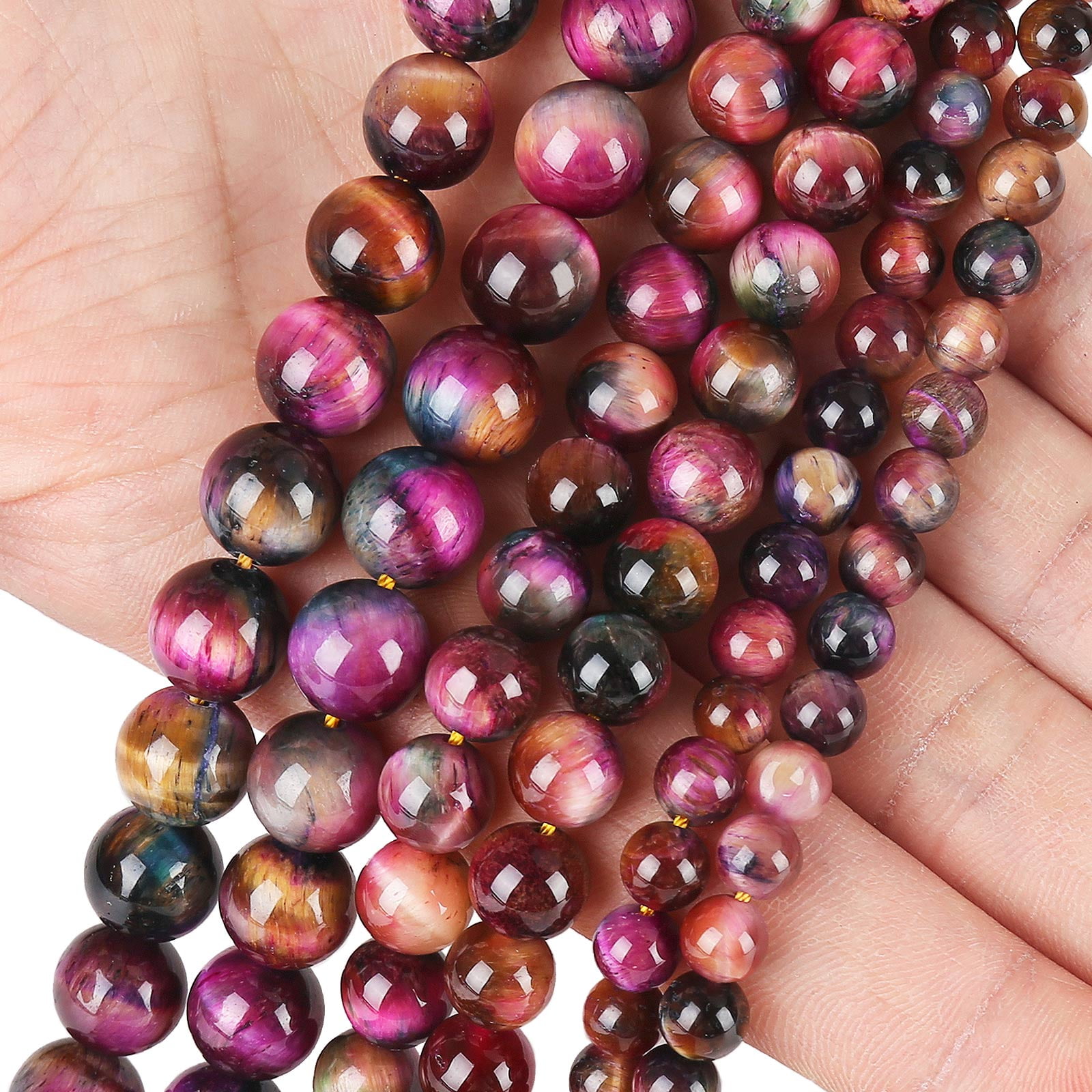 TUMBEELLUWA 40pcs Crystal Stone Large Hole Beads for Jewelry Making Macrame  Beads for Hair Braids(14mmx8mm), Tiger's Eye + Rose Quartz + Green