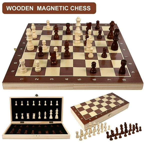 LOVEVER Wooden Chess Set 1 Set Magnetic Chess Set Wooden Chess Board Portable Travel Chess Magnetic Chess Pieces Folding Chess Board