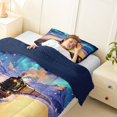 thumbnail image 4 of Castle Fairy Snowy Train Twin Comforter Sets 3-Piece for Children, Open Book Bedding Set for Bedroom, Gold and Blue,Navy Blue Reversible, 4 of 6