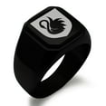 thumbnail image 1 of Stainless Steel Swan Harmony Coat of Arms Shield Engraved Square Flat Top Biker Style Polished Signet Ring, 1 of 1
