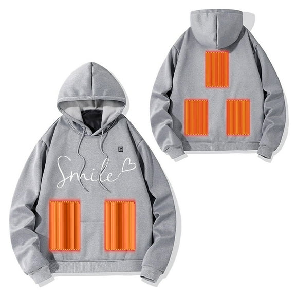 Wangmeiwg Women's Sweatshirts Women's Heated Pullover Hooded Sweatshirt for Winter - Unisex Warming Hoody with 5 Heating for Outdoor Comfort Grey XL