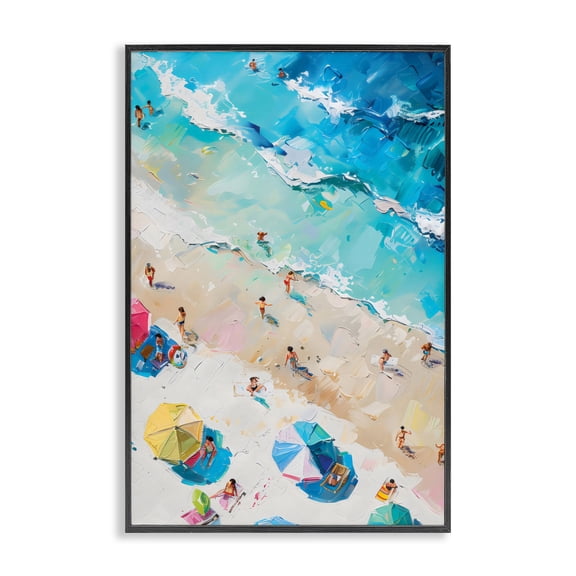 Stupell Industries Coastal Family Beach Fun Day Black Framed Giclee Art, 12 x 18, by LSR Design Studio