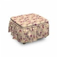 thumbnail image 1 of Floral Ottoman Cover, Delicate Exotic Flowers, 2 Piece Slipcover Set with Ruffle Skirt for Square Round Cube Footstool Decorative Home Accent, Standard Size, Dark Magenta Pale Peach, by Ambesonne, 1 of 5